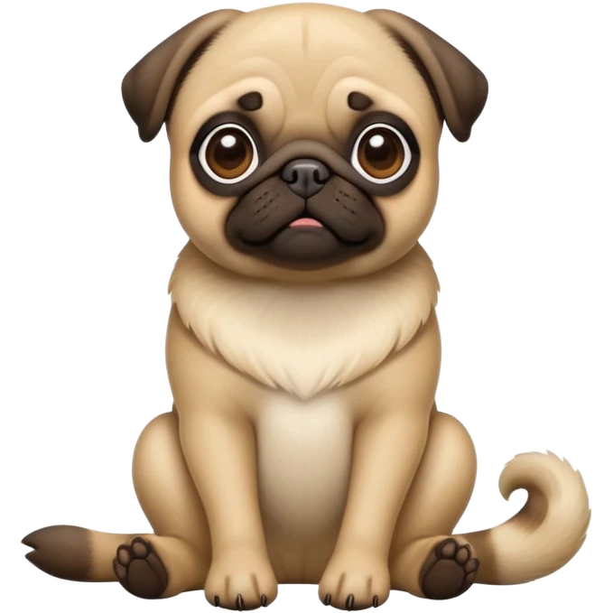 cinematic-[pug]-realistic-full-body-sitting-emoji,-tail-resting-loosely-beside-its-paws,-head-tilted-dramatically, -sleek-[fawn]-fur,-simplified-yet-realistic-focused-features,-highly-detailed,-glowing-with-an-almost-sarcastic-glow emoji