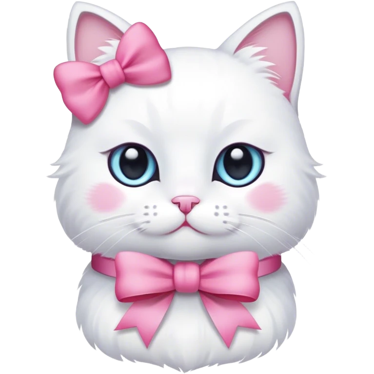 White cat sitting with a pink bow emoji