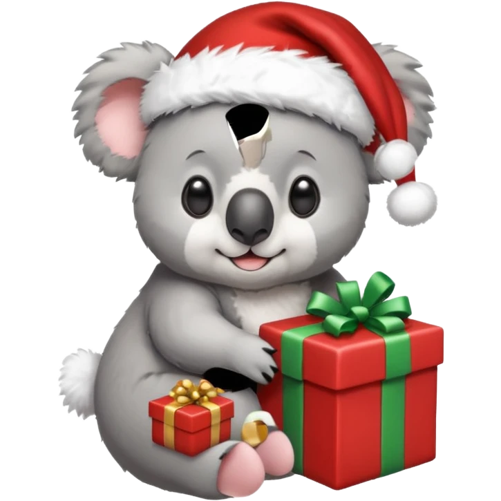 Koala with a santa hat and presents around him emoji