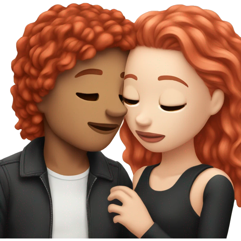 couple kiss,girl with white skin red hair man with withe skin balck hair  emoji