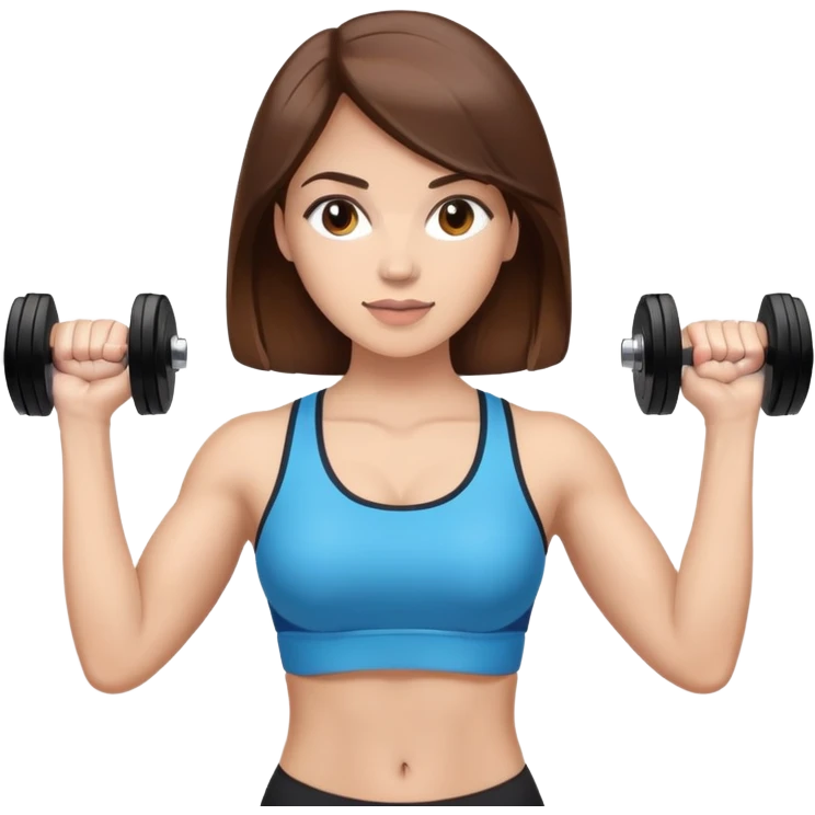 mulher morena clara com cabelos castanhos, segurando dois halteres nas mãos emoji
