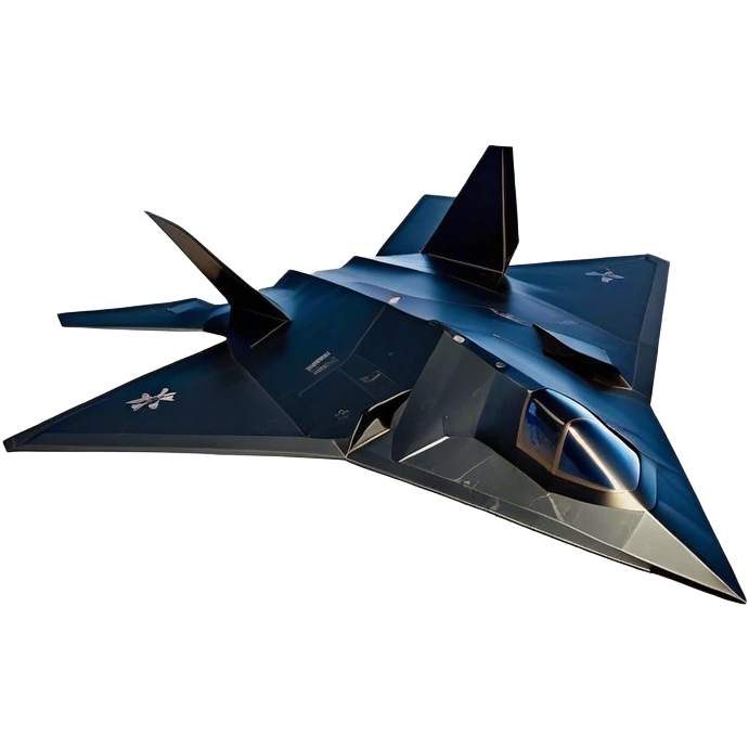 F-117 Nighthawk - Lockheed Martin (Stealth Grey) A futuristic stealth attack aircraft with a distinct faceted, angular design in a stealthy matte grey. Its sharp, jagged edges and unconventional, almost alien-like shape make it look like a shadow cutting through the night sky. The surface should appear non-reflective with subtle panel lines. emoji