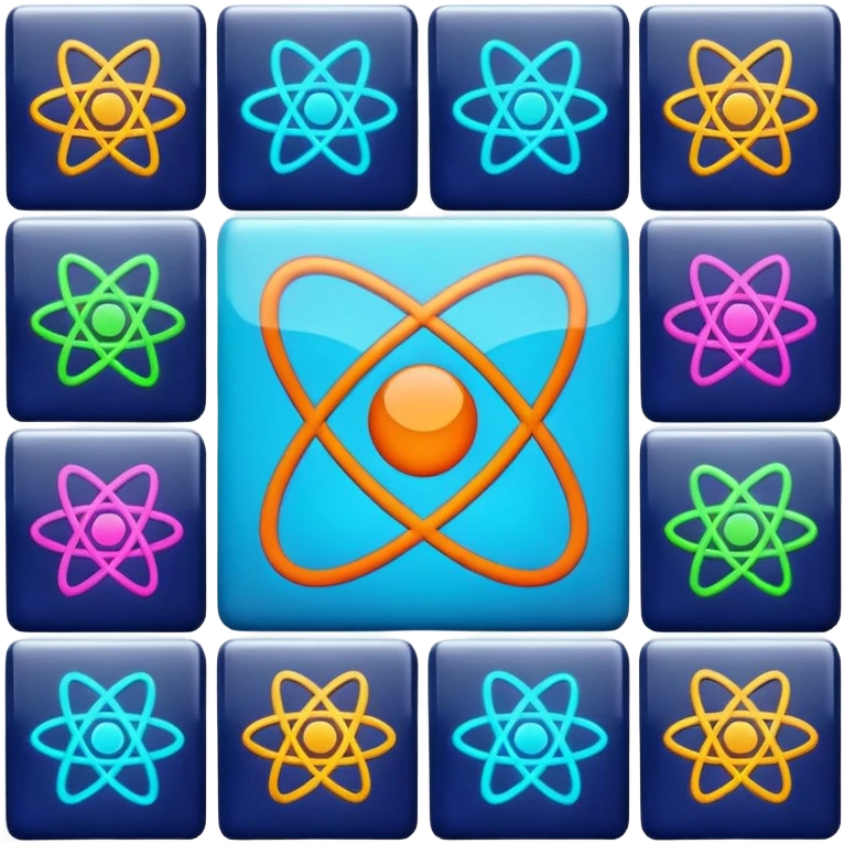 Generate 8 unique emoji-style icons representing chemical element tiles, atomic symbols, colorful science grid blocks, and laboratory chemistry themes. emoji