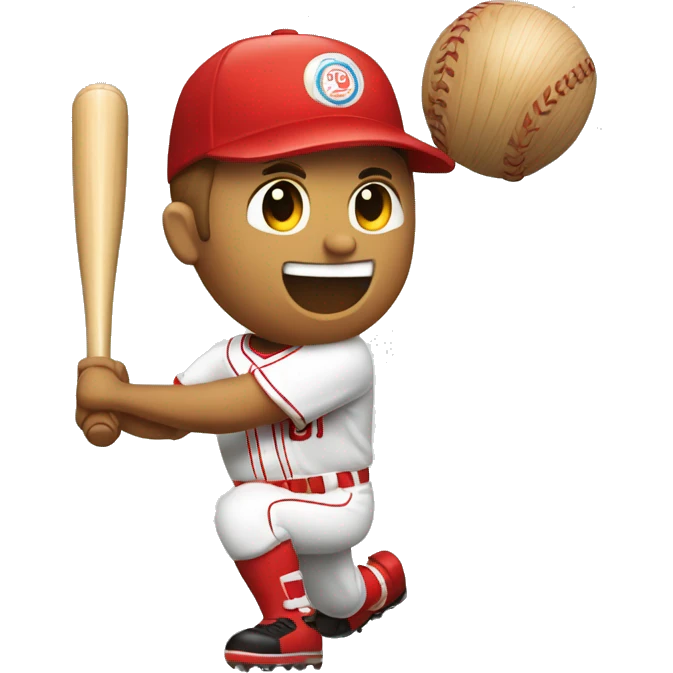 Un bate de béisbol de madera bateando una pelota solo emoji