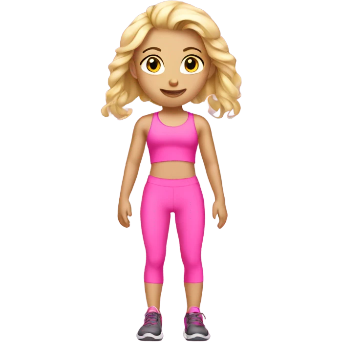 A young blond girl doing a workout with pink workout clothes emoji