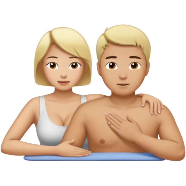 short cut busty asian woman gives a massage to a blonde haired man emoji