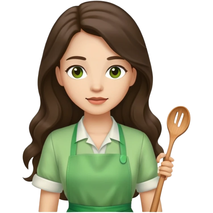 Brunnette long hair lady with a light green apron emoji