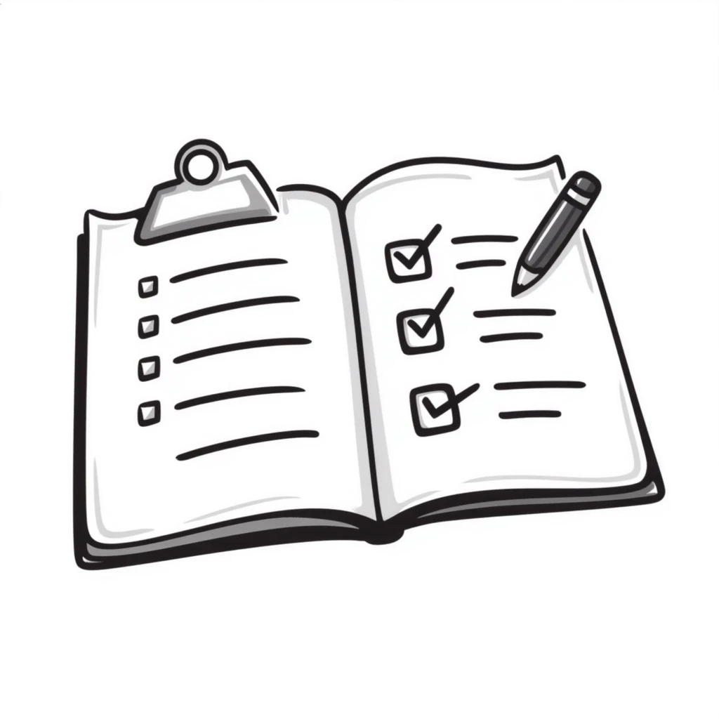 Notebook with checkboxes and bullet points in minimalist style emoji