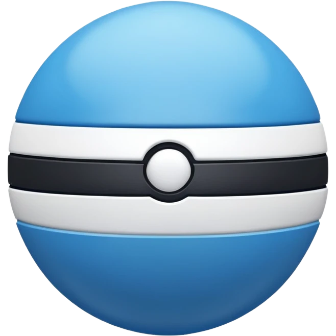 blue pokeball emoji, top half is a more saturated blue, bottom half is white, black stripe, with a white sheen, with a smooth surface emoji