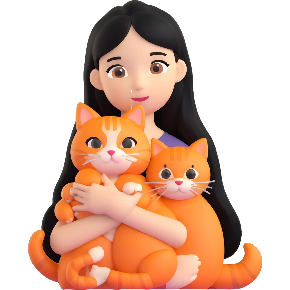 girl with long black hair holding an orange cat emoji