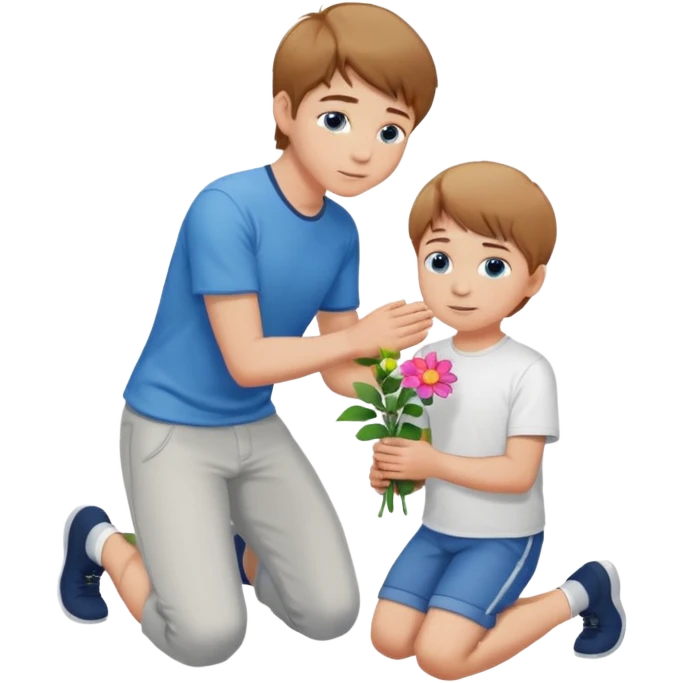 the boy on his knee and giving a folower to someone  emoji