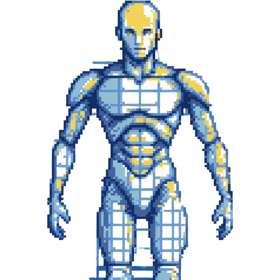 Digital body scan with blue grid overlay, medical technology, full human figure emoji