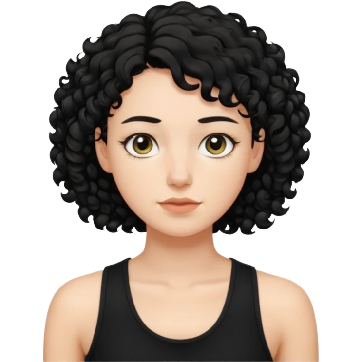 a white woman with short tomboy curly black hair wearing men's black tank top emoji