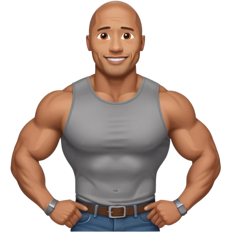 Illustrate Dwayne Johnson in a fitted shirt, muscular build & confident smile emoji