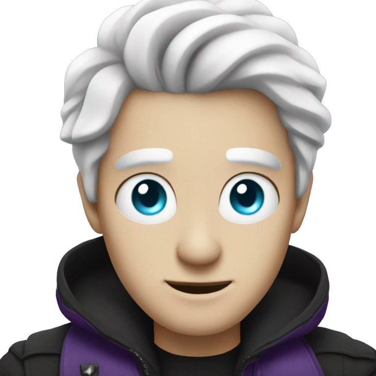A  guy with White hair and he got cyan eyes and wears black-purple cloat emoji