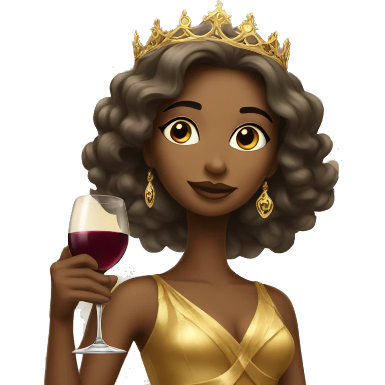 beautiful princess in a golden dress drinking wine emoji