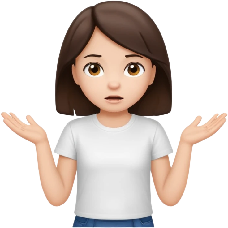 Little brunette girl in white tshirt shrugging emoji