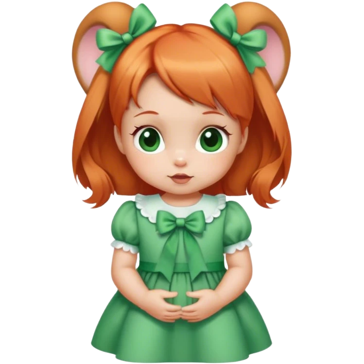 baby girl with  1 bunns bow   red blond mix hair  in green dress  emoji