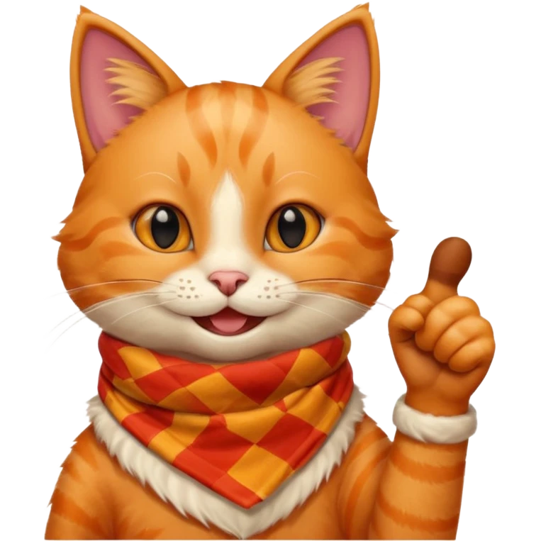 Cat smiling and giving thumbs up, wearing red Checkered Triangle scarf emoji