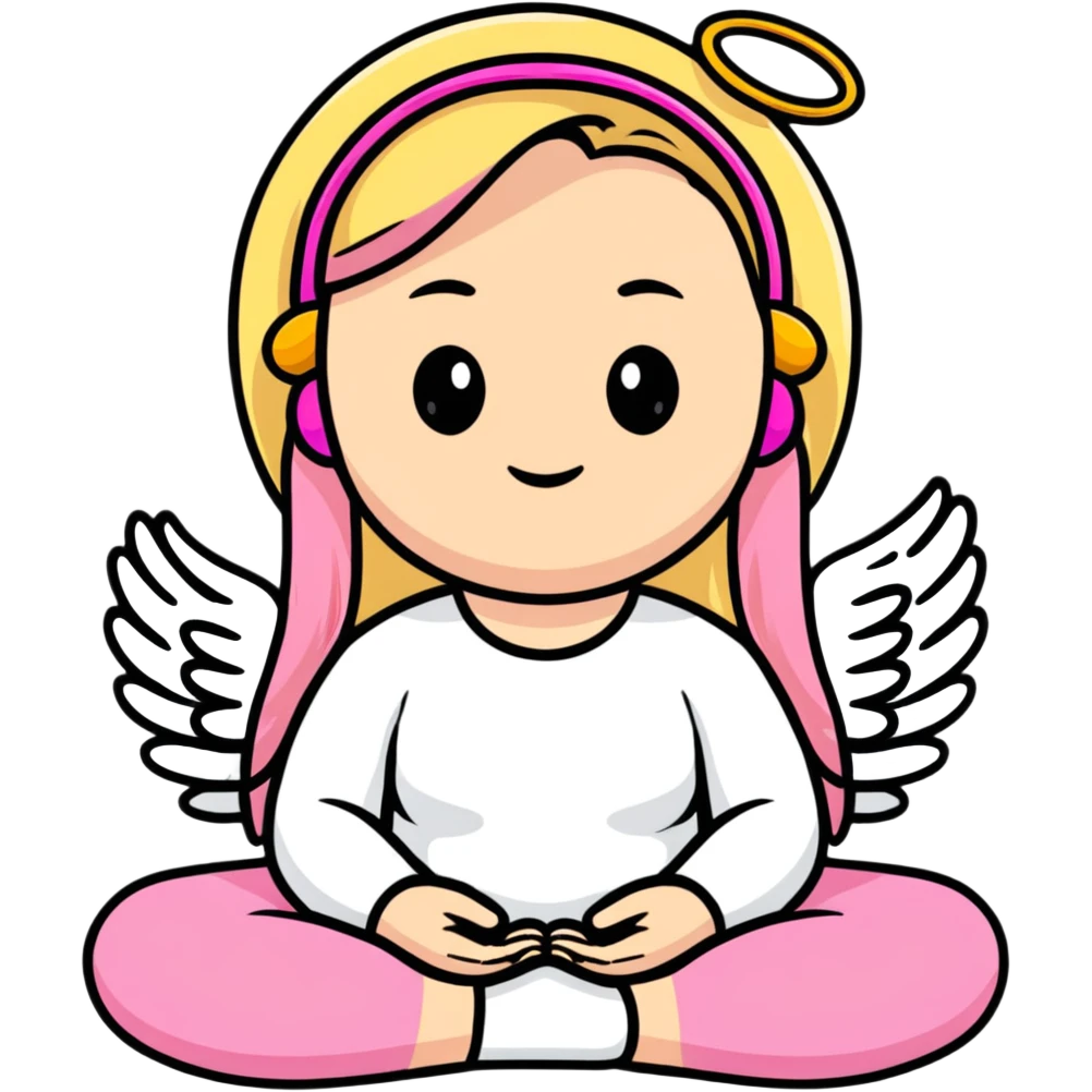 blonde angel woman with long hair meditating with pink hair clips emoji
