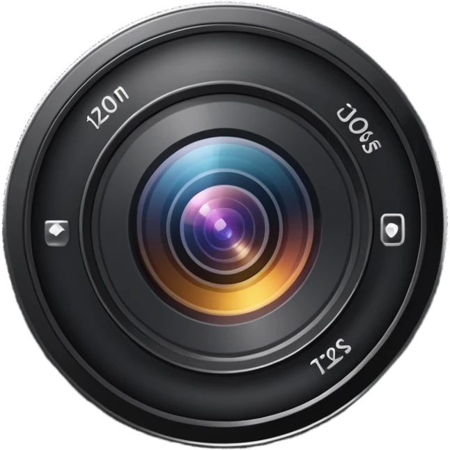 A simple camera lens, apple emoji style, 3/4 view emoji