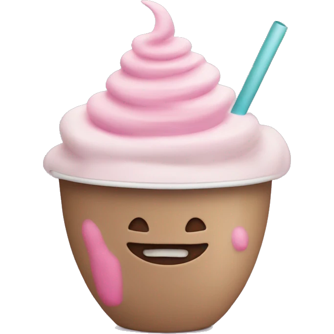 Large cup, pink drink, mocha foam on top , emoji