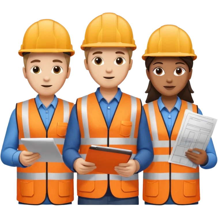 group of railway engineers behind a table emoji