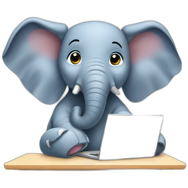 elephant wearing school uniform using laptop emoji