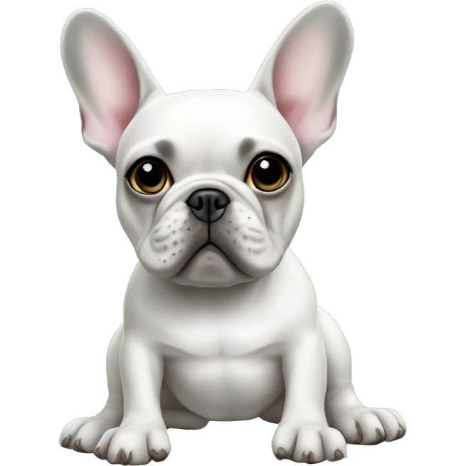 French bulldog full white with Little dots  with a custom of baby yoda emoji