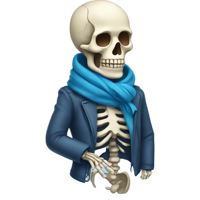 Skeleton wearing scarf and blue jacket emoji