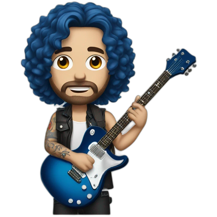 rock star white man with a guitar and brown hair and blue eyes and tattoos emoji