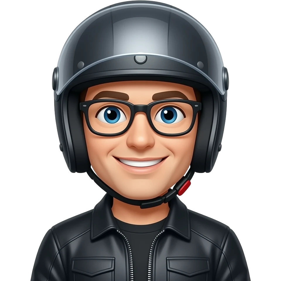 Gülümseyen gözlüklü ve kasklı motorcu emoji