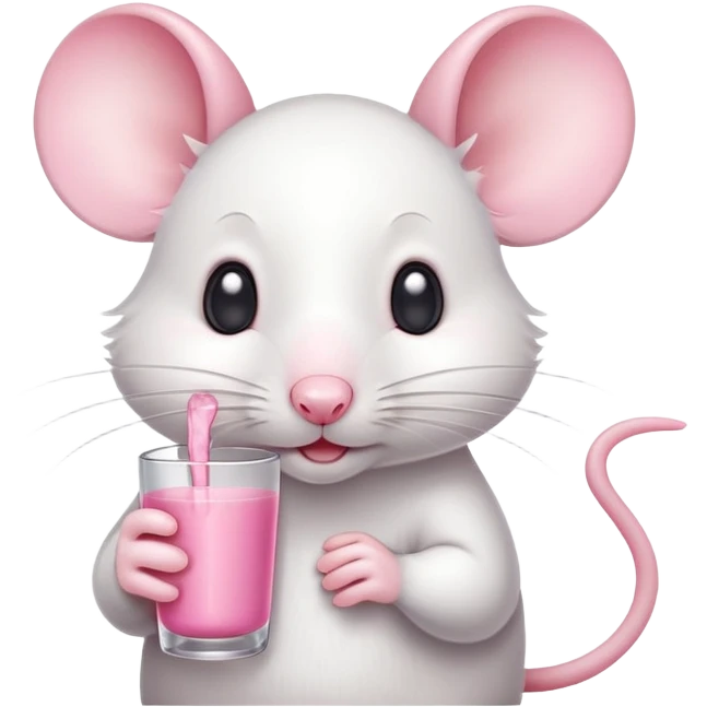 Cute little white mouse drinking emoji