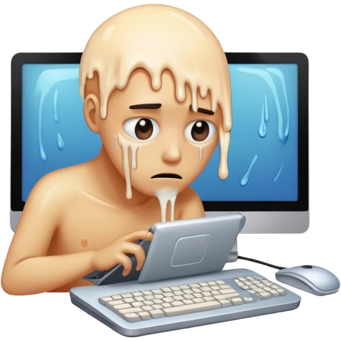 hot melting depressed sadd face with melting computer emoji