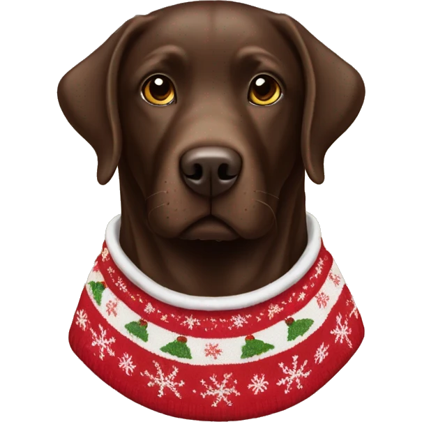 Chocolate Labrador wearing Christmas sweater  emoji