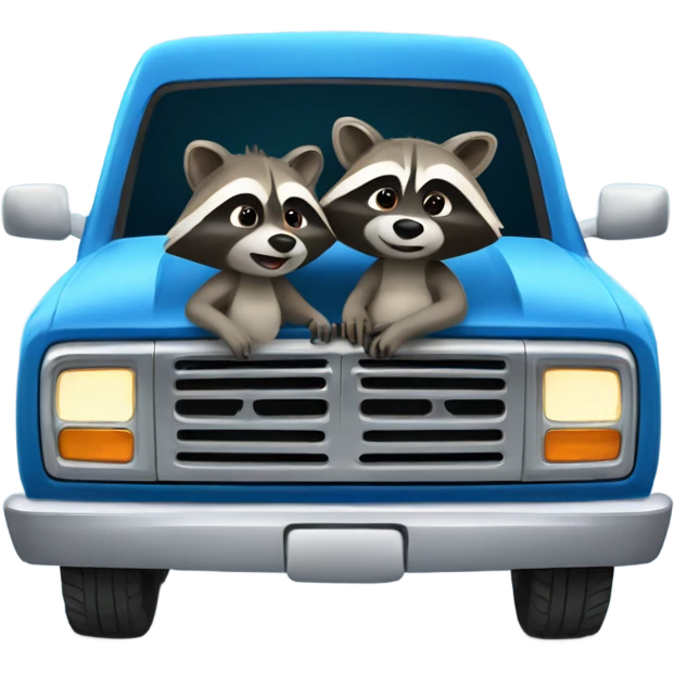 Raccoon driving blue pickup truck with girlfriend raccoon  emoji