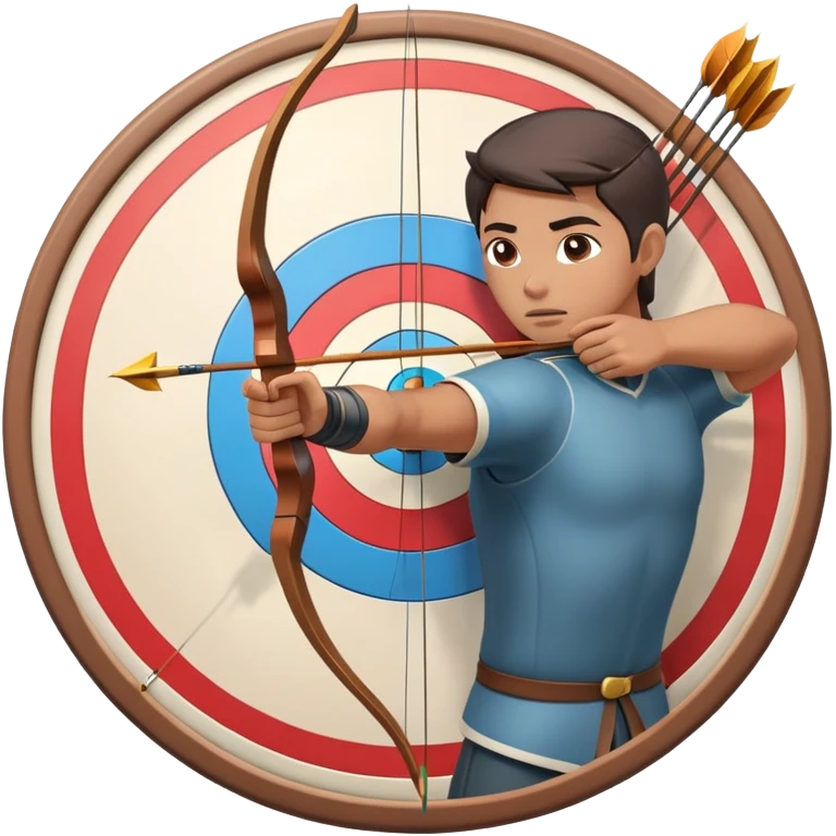 An archer drawing a bow and aiming an arrow at a target, with perfect focus and precision. The target is visible in the background, featuring concentric rings. The scene captures the concentration and skill involved in archery, emphasizing the elegance and accuracy of the sport. emoji