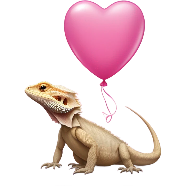 tan bearded dragon with pink heart balloon emoji