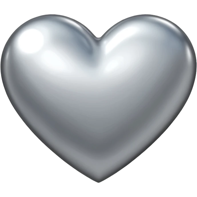 Liquid chrome heart emoji, silver metallic color, iOS emoji style, smooth reflective surface, rounded shape, realistic highlights, minimal background emoji