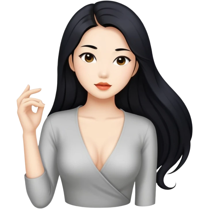 Beautiful Asian woman with long black hair sexy pose sfw emoji