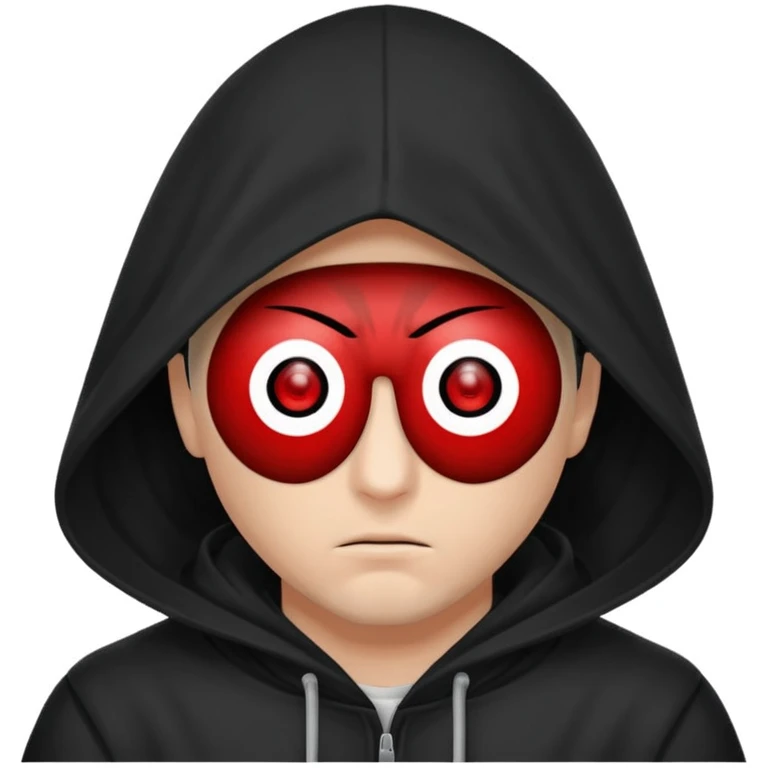 Un homme avec une capuche qui cashe 1 de c yeux et l'autre de c'est yeux et un sharingan emoji