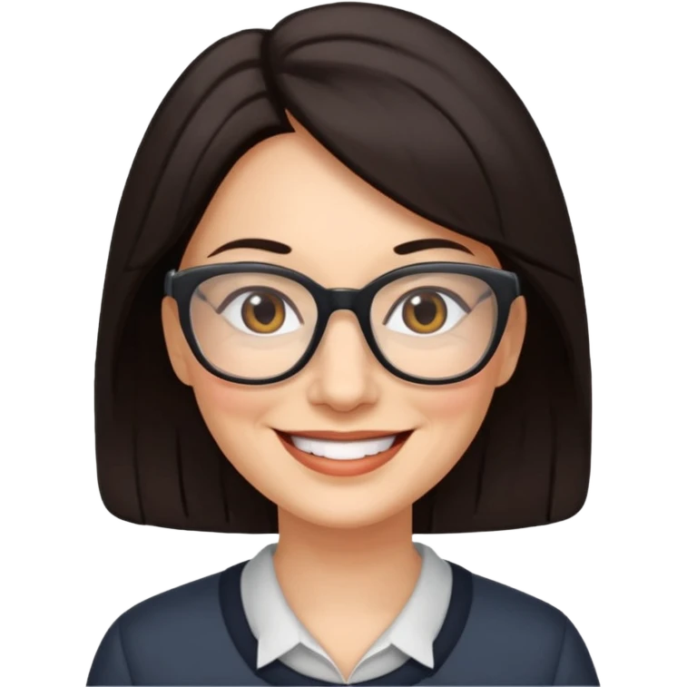50 y.o. woman dark hair smile, glasses emoji