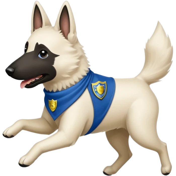 White belgian Shepard Runs away from police car and says "ACAB" emoji