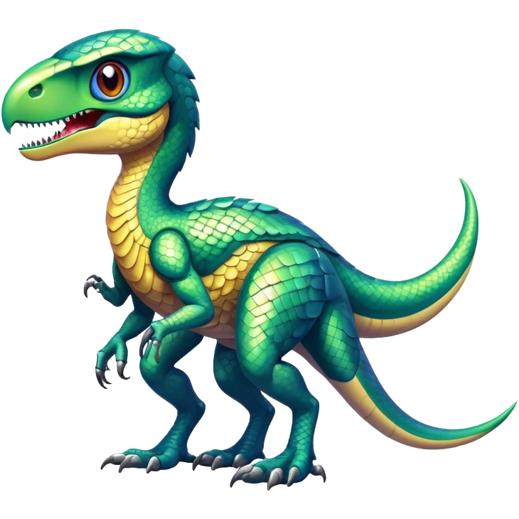 Shiny Futuristic Fakemon-Pokemon-Digimon-Spectrobes-Raptor-fusion, full body emoji