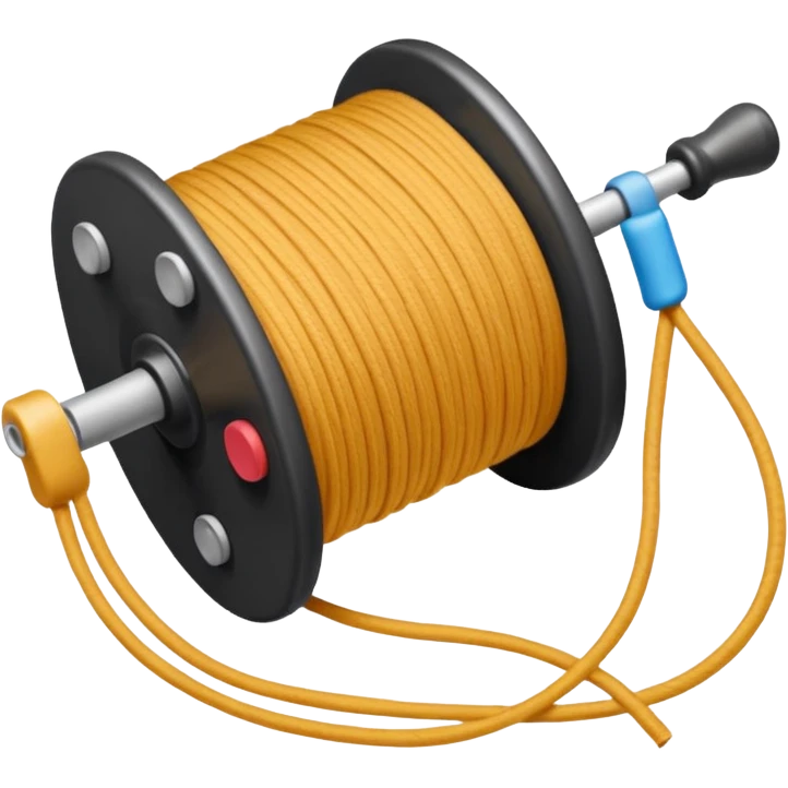 showing a hand neatly winding thread around a spool, yarn reel, or cable roll — showing the action of wrapping or coiling something around — smooth motion lines indicating circular movement, clean colorful emoji-style design emoji