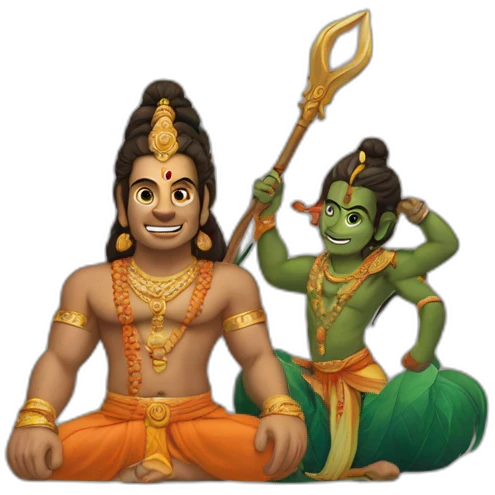 Shiv and Hanuman half half visible emoji