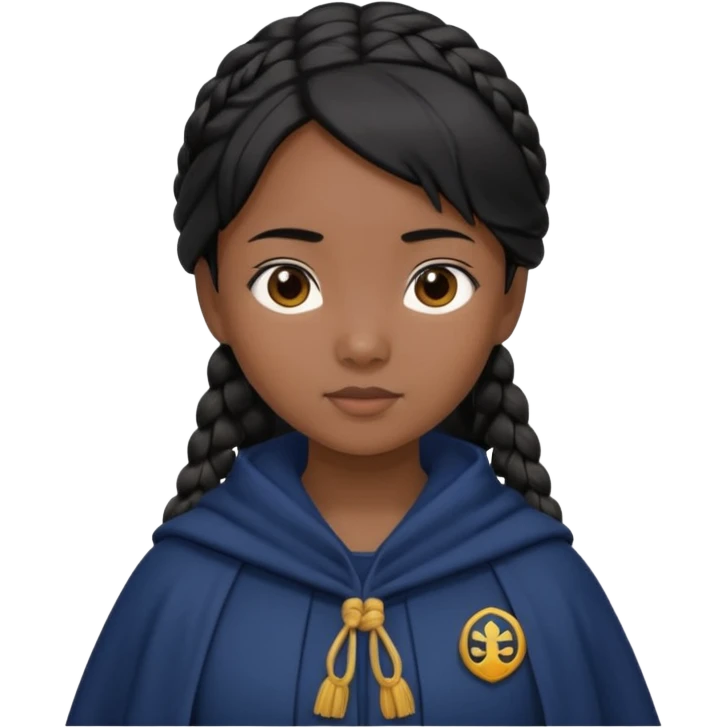 braid black hair, asian girl, navy cloak emoji
