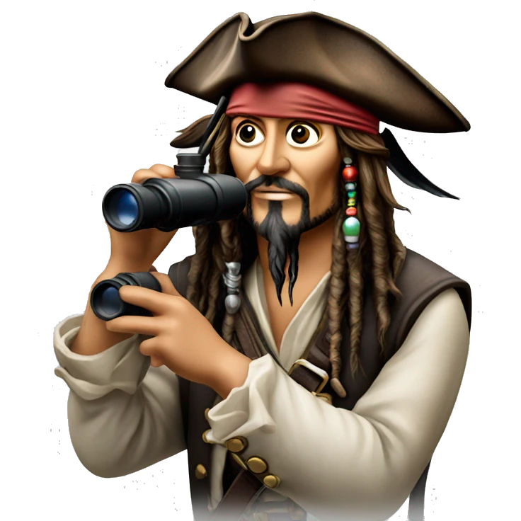 photorealistic jack sparrow holds binoculars emoji