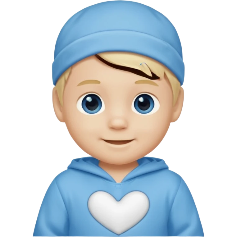 Blonde hair blue eyed infant boy wearing am emoji