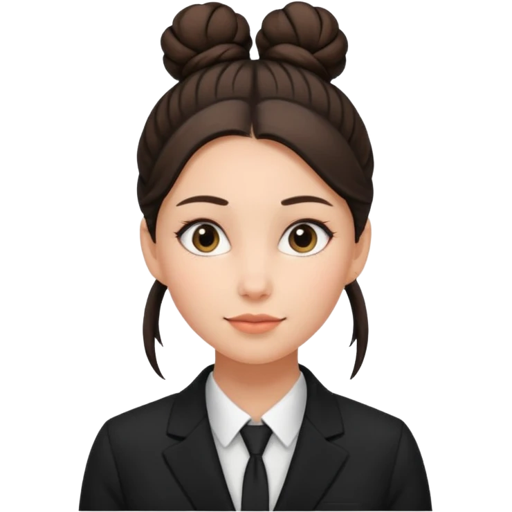 woman with bun hair with black suit emoji
